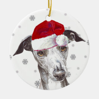 Italian Greyhound - Santa Hat Christmas Bauble Ceramic Ornament
