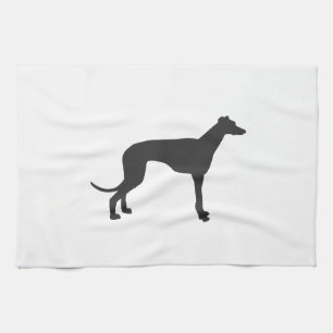 Italian Greyhound silhouette in black Kitchen Towel