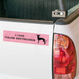 Italian Greyhound Silhouette On Pink Heart Pattern Bumper Sticker