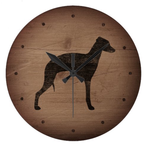 Italian Greyhound Silhouette Rustic Style Large Clock