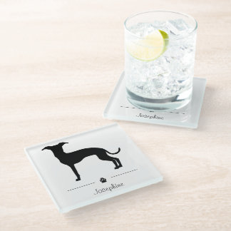 Italian Greyhound Silhouette With A Paw And Text Glass Coaster