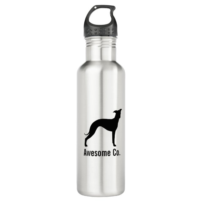 Italian Greyhound Silhouette with Custom Text Water Bottle (Front)