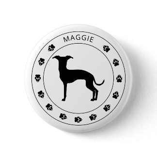 Italian Greyhound Silhouette With Paws And Text Button