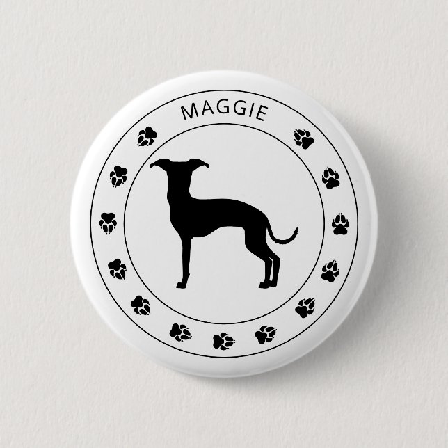 Italian Greyhound Silhouette With Paws And Text Button (Front)