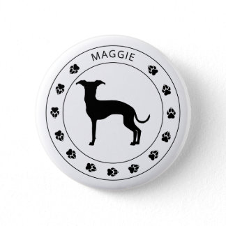 Italian Greyhound Silhouette With Paws And Text Button