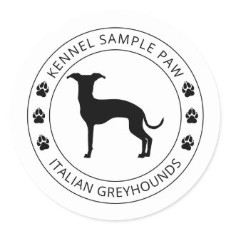 Italian Greyhound Silhouette With Paws And Text Classic Round Sticker