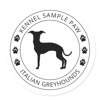 Italian Greyhound Silhouette With Paws And Text Classic Round Sticker