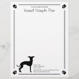 Italian Greyhound Silhouette With Paws And Text Letterhead
