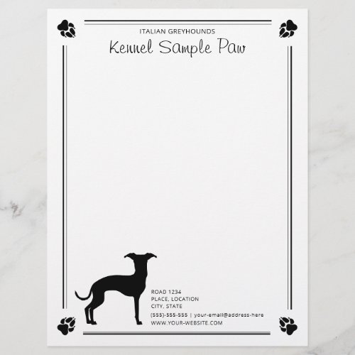 Italian Greyhound Silhouette With Paws And Text Letterhead