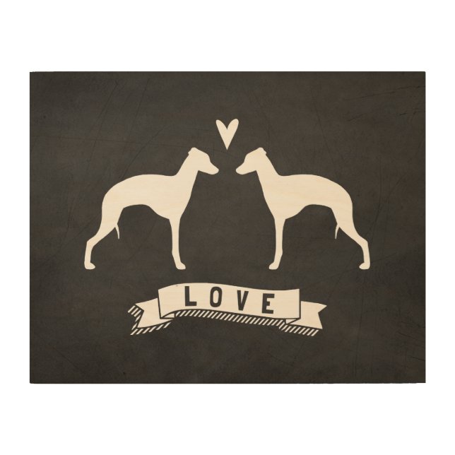 Italian Greyhound Silhouettes Love Wood Wall Decor (Front)