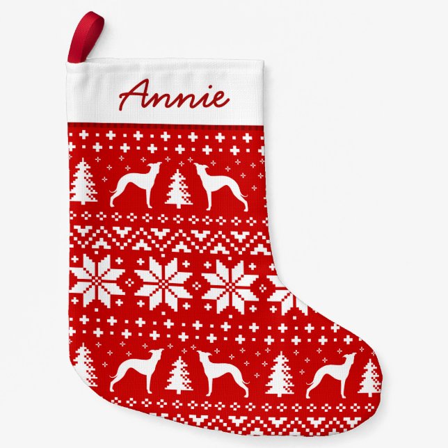 Italian Greyhound Silhouettes Pattern Cute Iggies Small Christmas Stocking (Front)