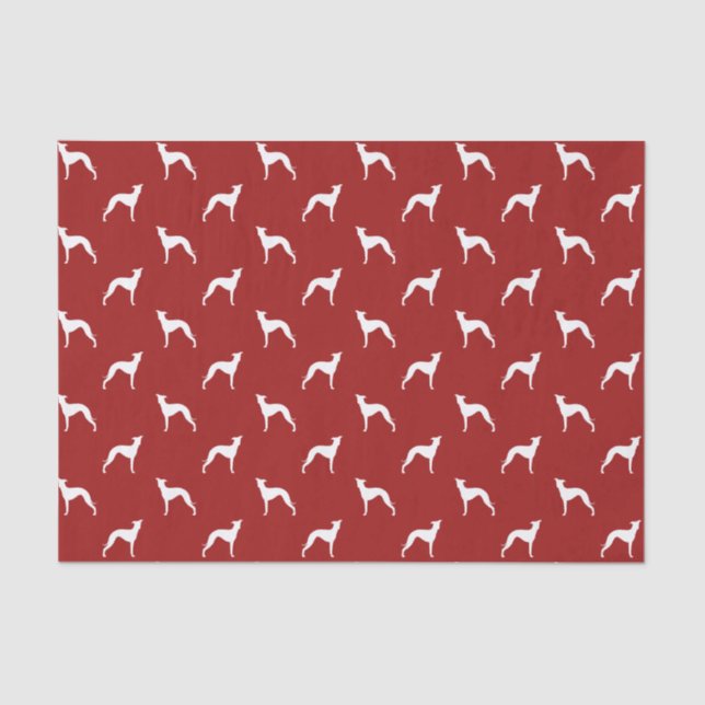 Italian Greyhound Silhouettes Pattern Red Holiday Tissue Paper (Front)