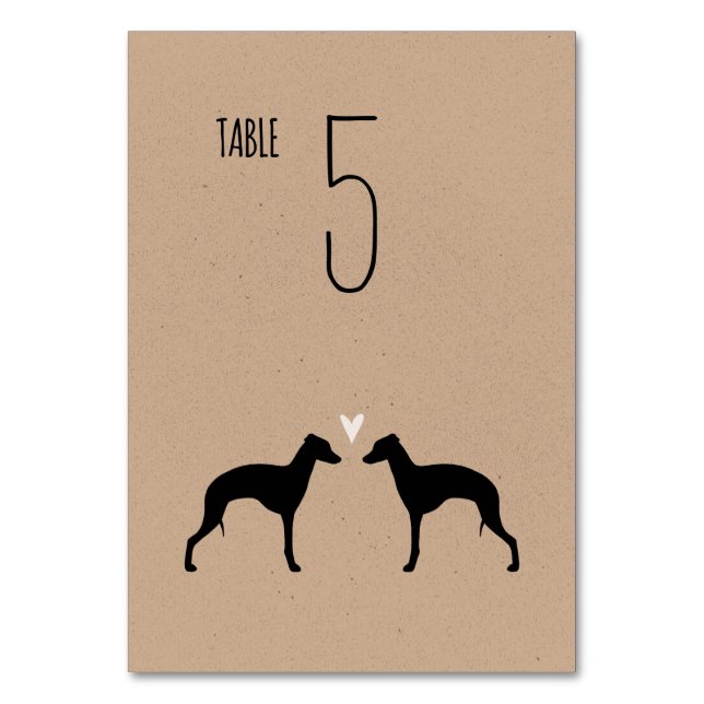 Italian Greyhound Silhouettes Wedding Reception Table Number (Front)
