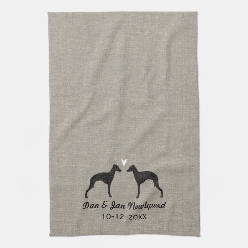 Italian Greyhound Silhouettes with Heart Kitchen Towel