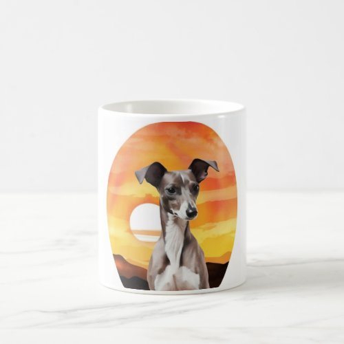 Italian Greyhound sitting in front of the sunset Coffee Mug