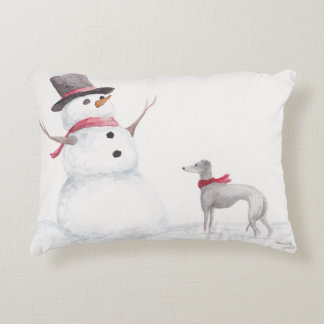 Italian Greyhound /Snowman Dog Art Pillow