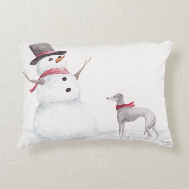 Italian Greyhound /Snowman Dog Art Pillow (Front)