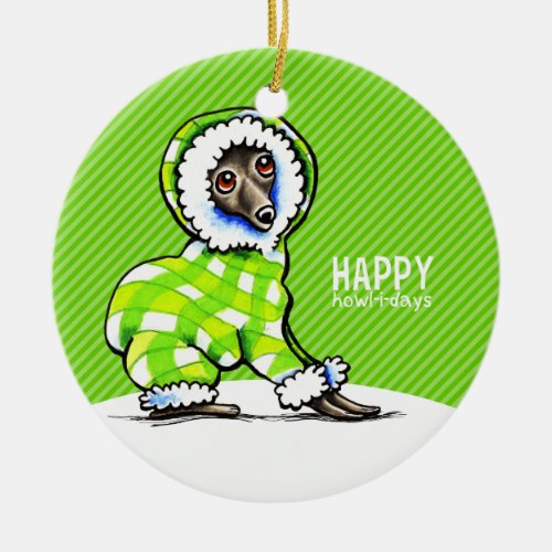 Italian Greyhound Snowsuit Christmas Modern Green Ceramic Ornament