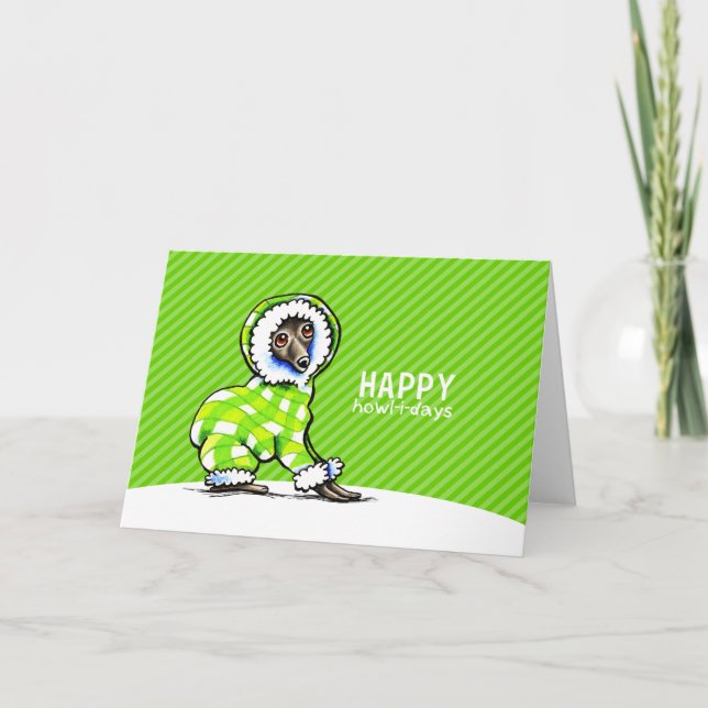 Italian Greyhound Snowsuit Christmas Modern Green Holiday Card (Front)