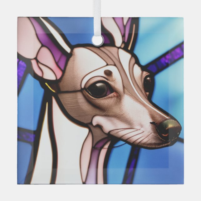 Italian Greyhound "Stained Glass"  Glass Ornament (Front)
