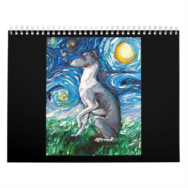 Italian Greyhound Starry Night Whippet Dog Art Calendar (Cover)
