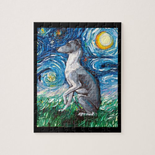 Italian Greyhound Starry Night Whippet Dog Art Jigsaw Puzzle