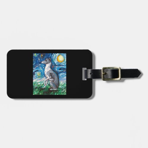 Italian Greyhound Starry Night Whippet Dog Art Luggage Tag