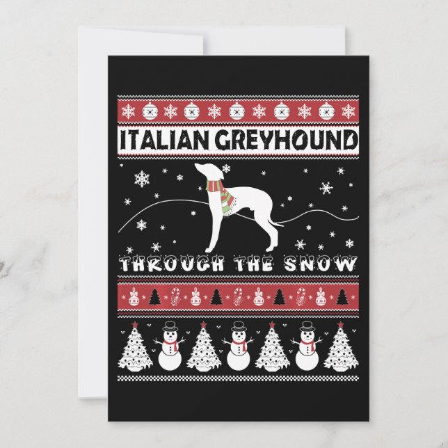 Italian Greyhound Through Snow Cute Christmas Thank You Card (Front)