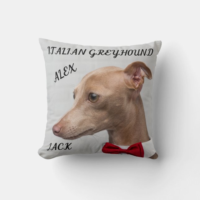 ITALIAN GREYHOUND THROW PILLOW WITH NAMES/MESSAGE. (Front)