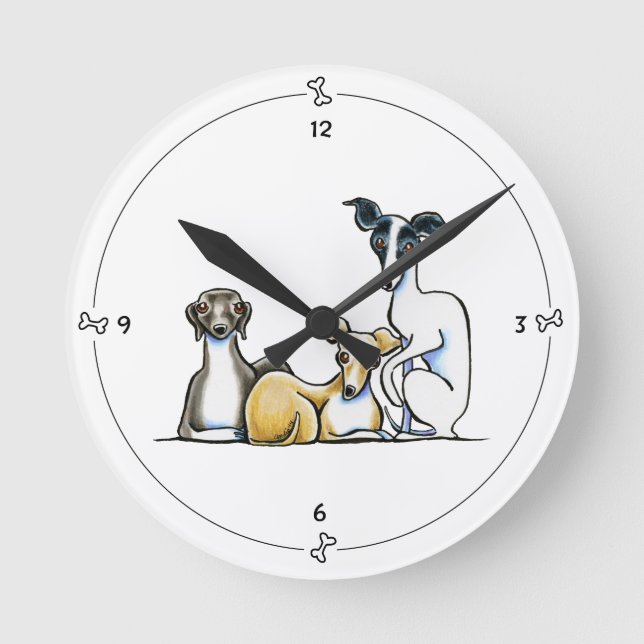 Italian Greyhound Trio Round Clock (Front)