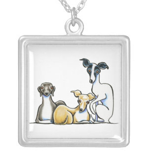 Italian Greyhound Trio Silver Plated Necklace