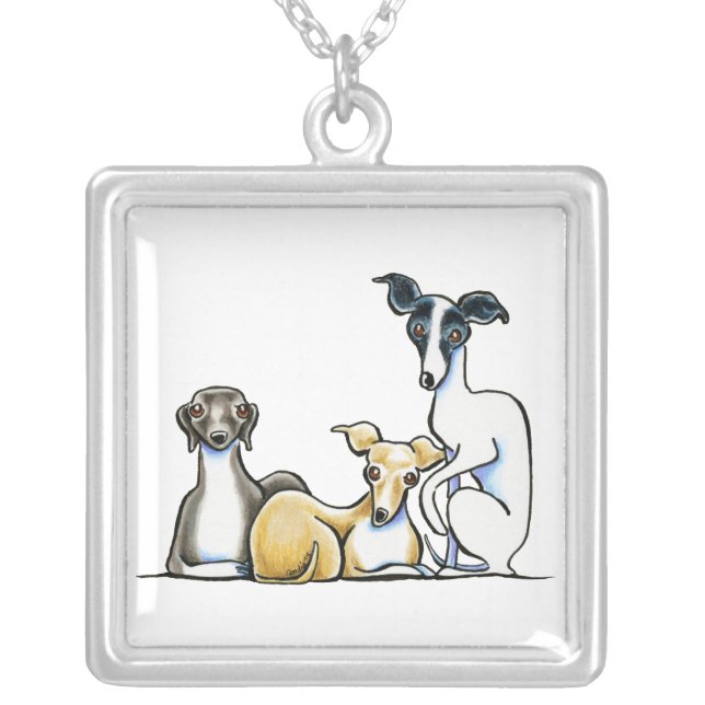 Italian Greyhound Trio Silver Plated Necklace (Front)