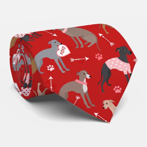 Italian Greyhound Valentine Pattern Neck Tie