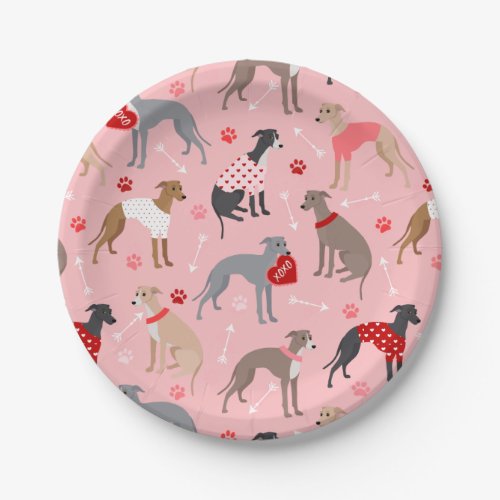 Italian Greyhound Valentine Pattern Paper Plates