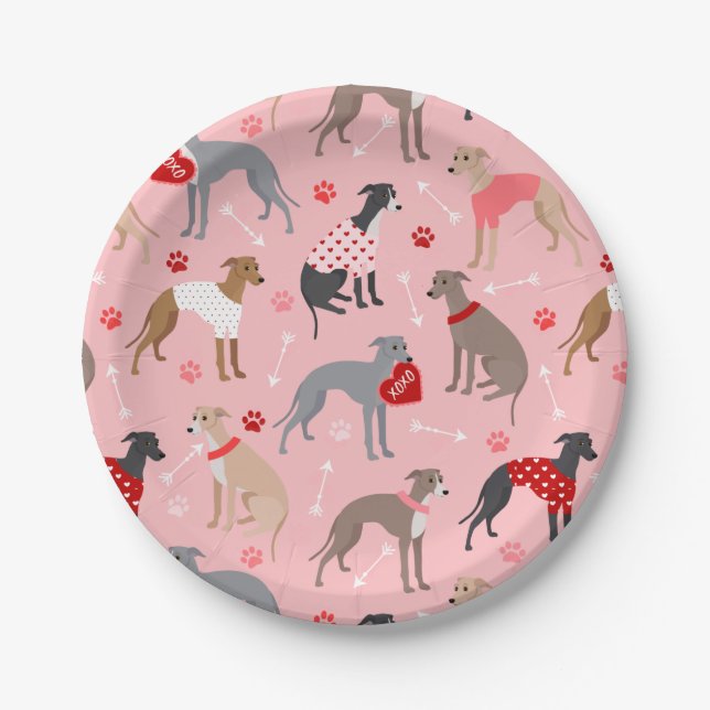 Italian Greyhound Valentine Pattern Paper Plates (Front)
