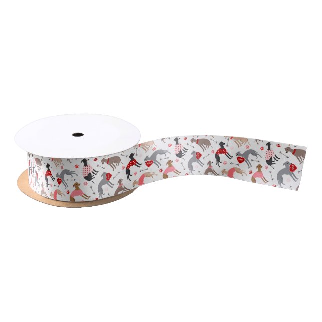 Italian Greyhound Valentine Pattern Satin Ribbon (Spool)