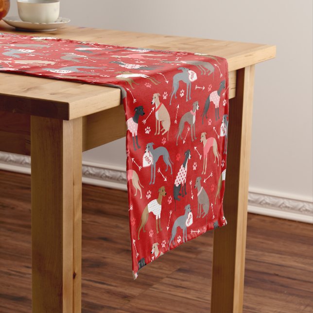 Italian Greyhound Valentine Pattern Short Table Ru Short Table Runner (In Situ)