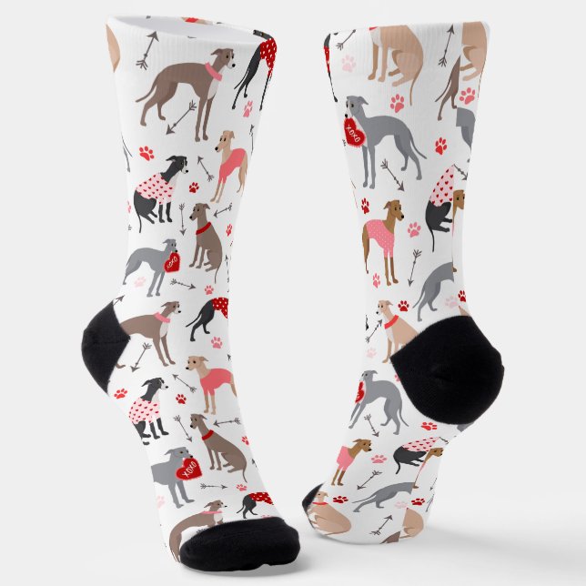 Italian Greyhound Valentine Socks (Angled)