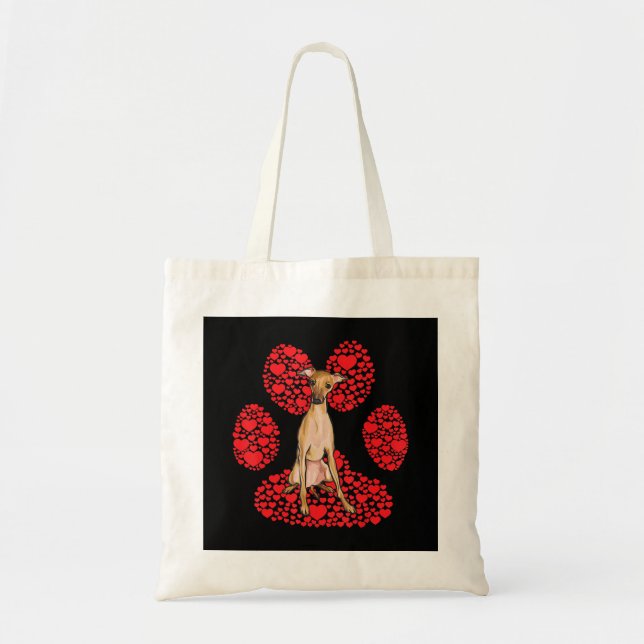 Italian Greyhound Valentines Day Dog Love Paw Tote Bag (Front)
