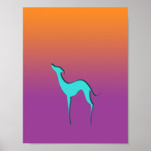 Italian Greyhound Whippet blue silhouette colorful Poster