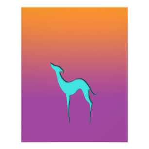 Italian Greyhound Whippet blue silhouette Ombre Photo Print
