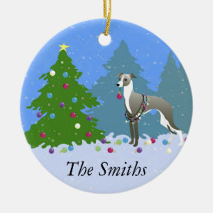Italian Greyhound Whippet Decorating Christmas Tre Ceramic Ornament