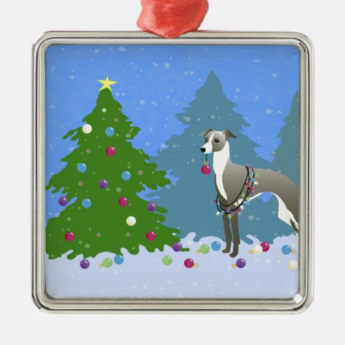 Italian Greyhound Whippet Decorating Christmas Tre Metal Ornament