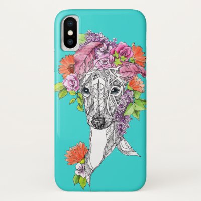 Italian greyhound whippet dog drawing flowers art iPhone x case