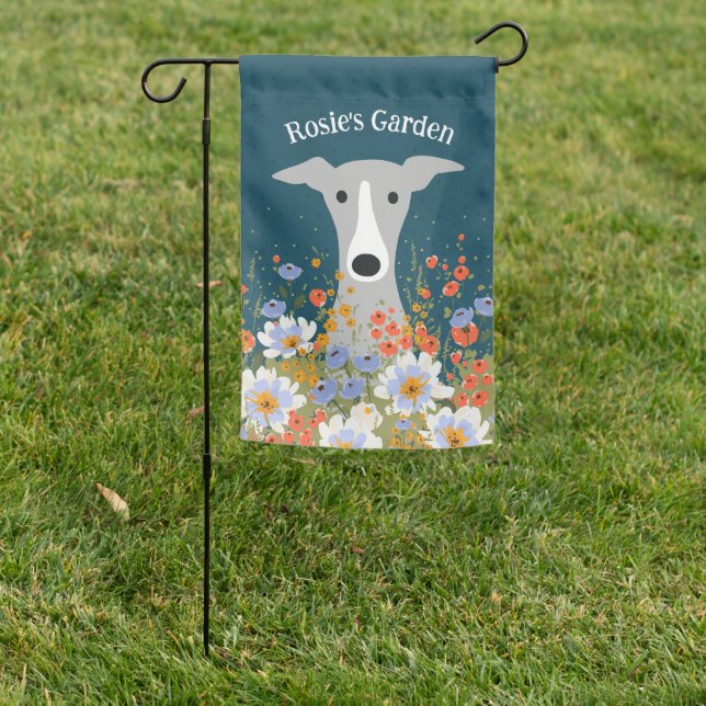 Italian Greyhound Whippet Dog Floral Garden Flag (In SItu)