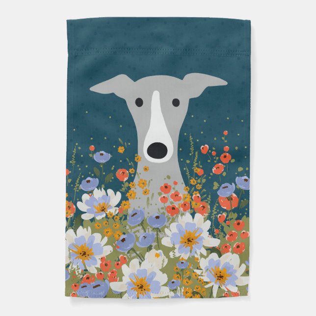 Italian Greyhound Whippet Dog Floral Garden Flag (Front)