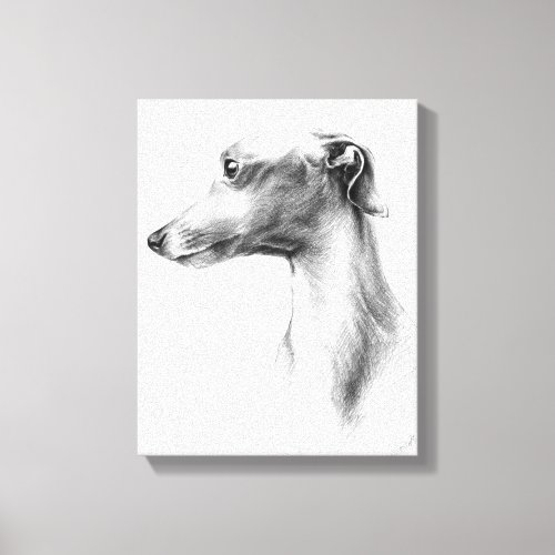 Italian Greyhound Whippet dog portrait drawing art Canvas Print