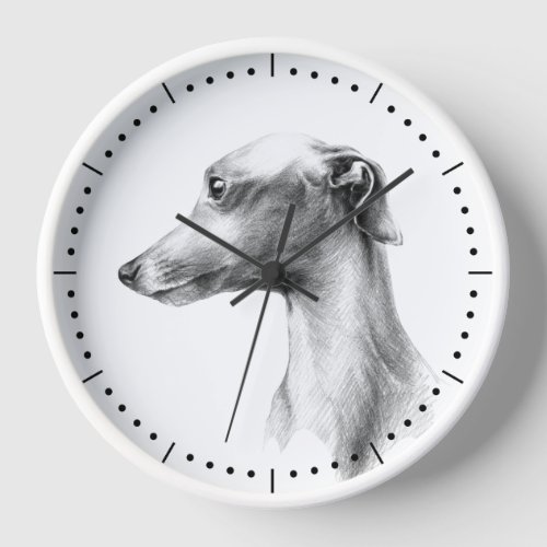 Italian Greyhound Whippet dog portrait drawing art Clock