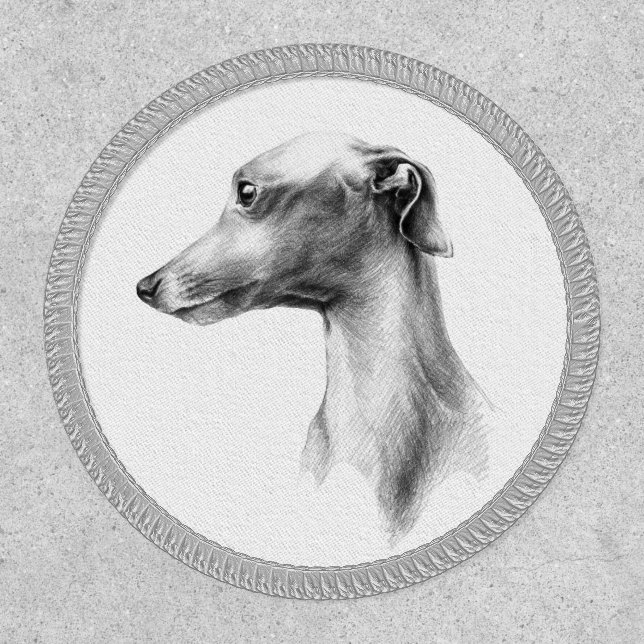 Italian Greyhound Whippet dog portrait drawing art Patch (Front)