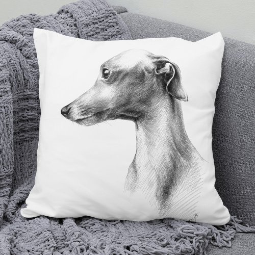 Italian Greyhound Whippet dog portrait drawing art Throw Pillow